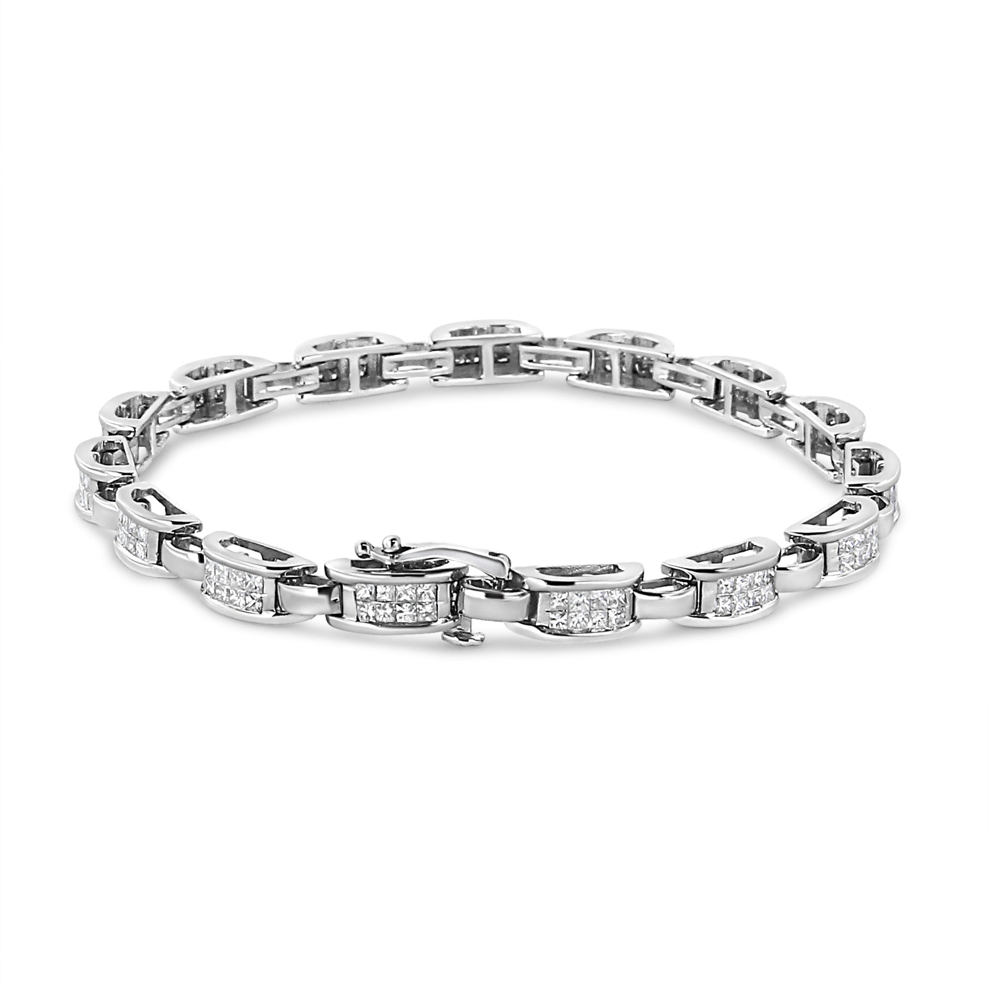 14K White Gold 2.00 Cttw Invisble-Set Princess Diamond Link Bracelet (I1-I2 Clarity, I-J Color) - 7.25" Bids.com