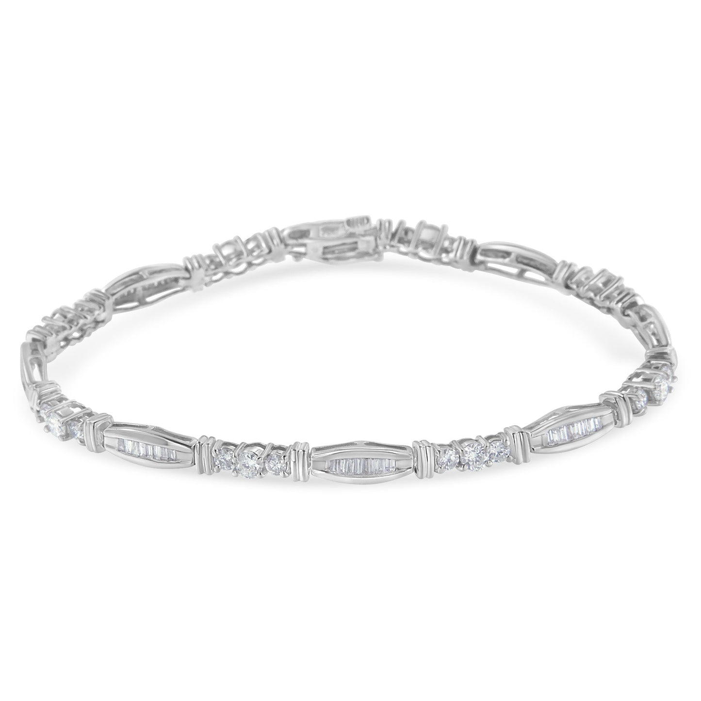 10K White Gold Geometric Pattern Diamond Tennis Bracelet (3 cttw, H-I Color, SI2-I1 Clarity) Bids.com
