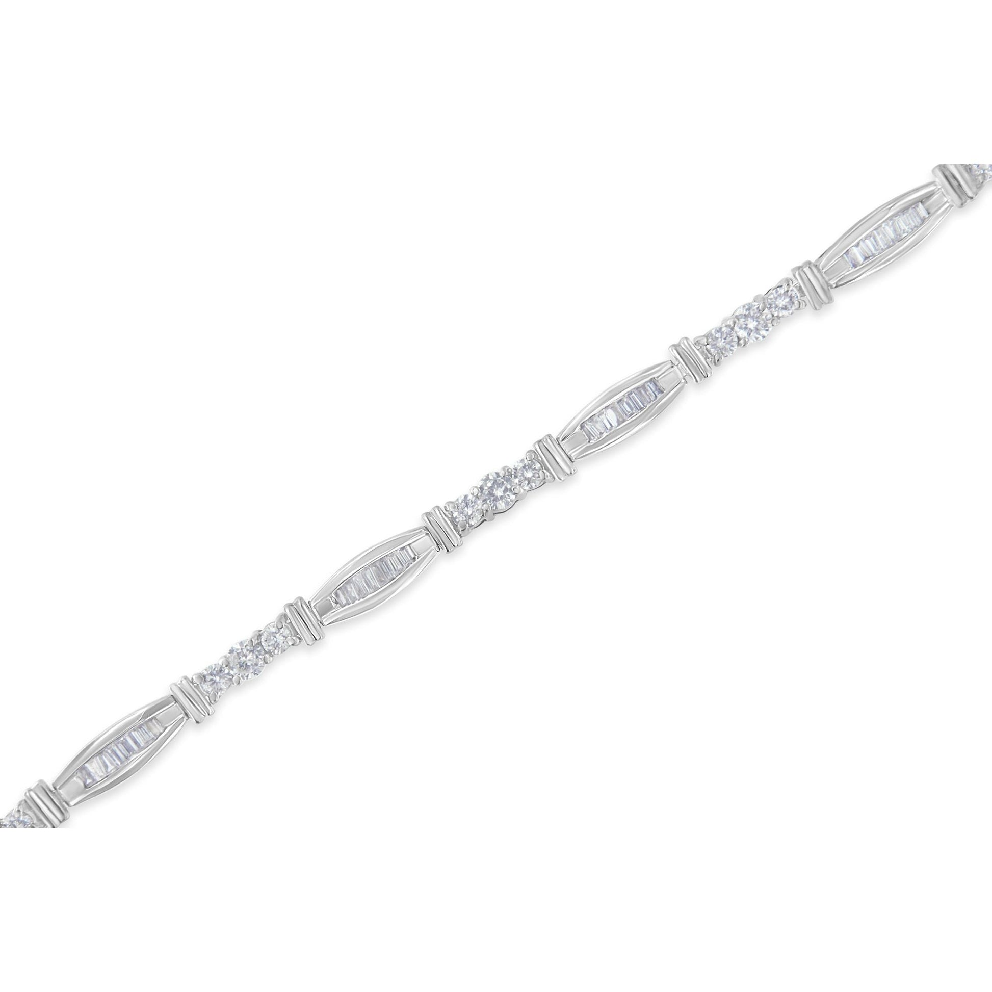 10K White Gold Geometric Pattern Diamond Tennis Bracelet (3 cttw, H-I Color, SI2-I1 Clarity) Bids.com
