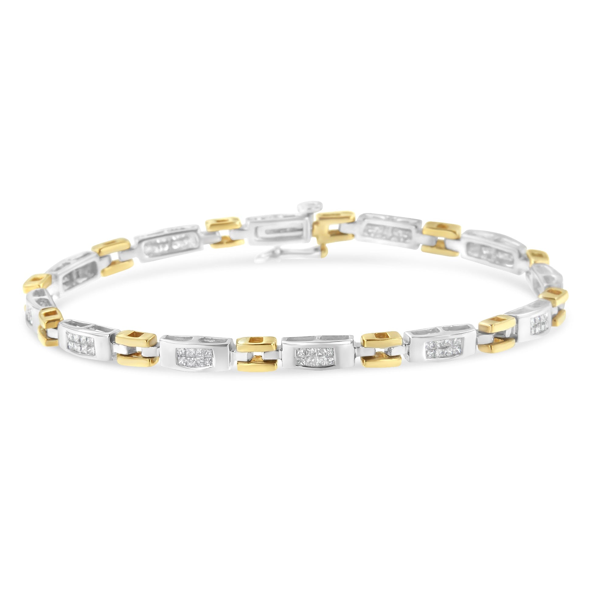 10K Two-Tone Gold Princess Cut Diamond Geo Link Bracelet (1.00 cttw, H-I Color, SI1-SI2 Clarity) Bids.com