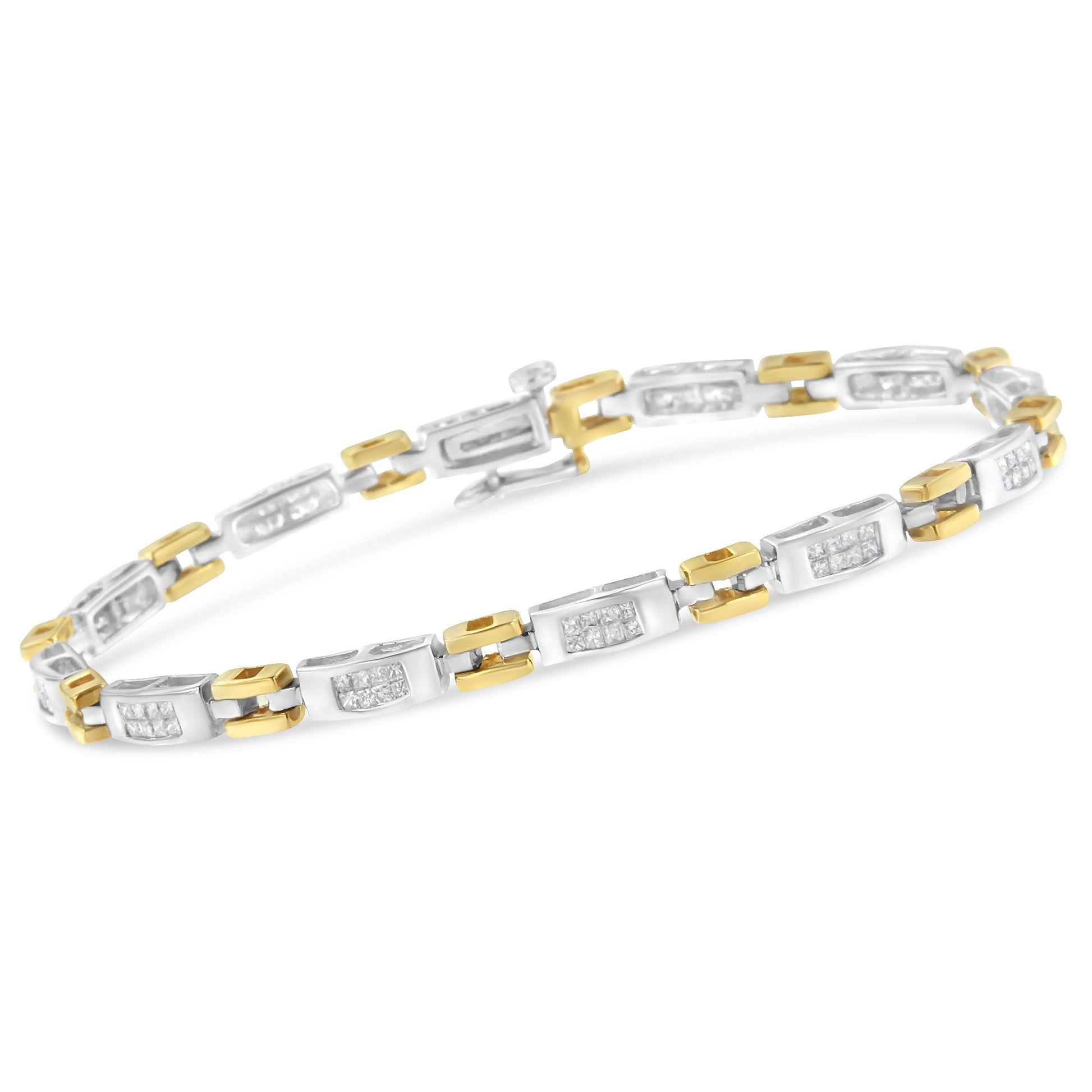 10K Two-Tone Gold Princess Cut Diamond Geo Link Bracelet (1.00 cttw, H-I Color, SI1-SI2 Clarity) Bids.com