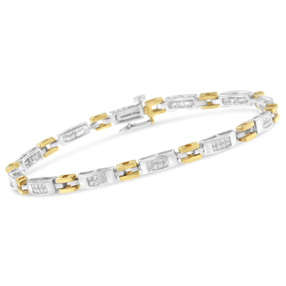 10K Two-Tone Gold Princess Cut Diamond Geo Link Bracelet (1.00 cttw, H-I Color, SI1-SI2 Clarity) Bids.com