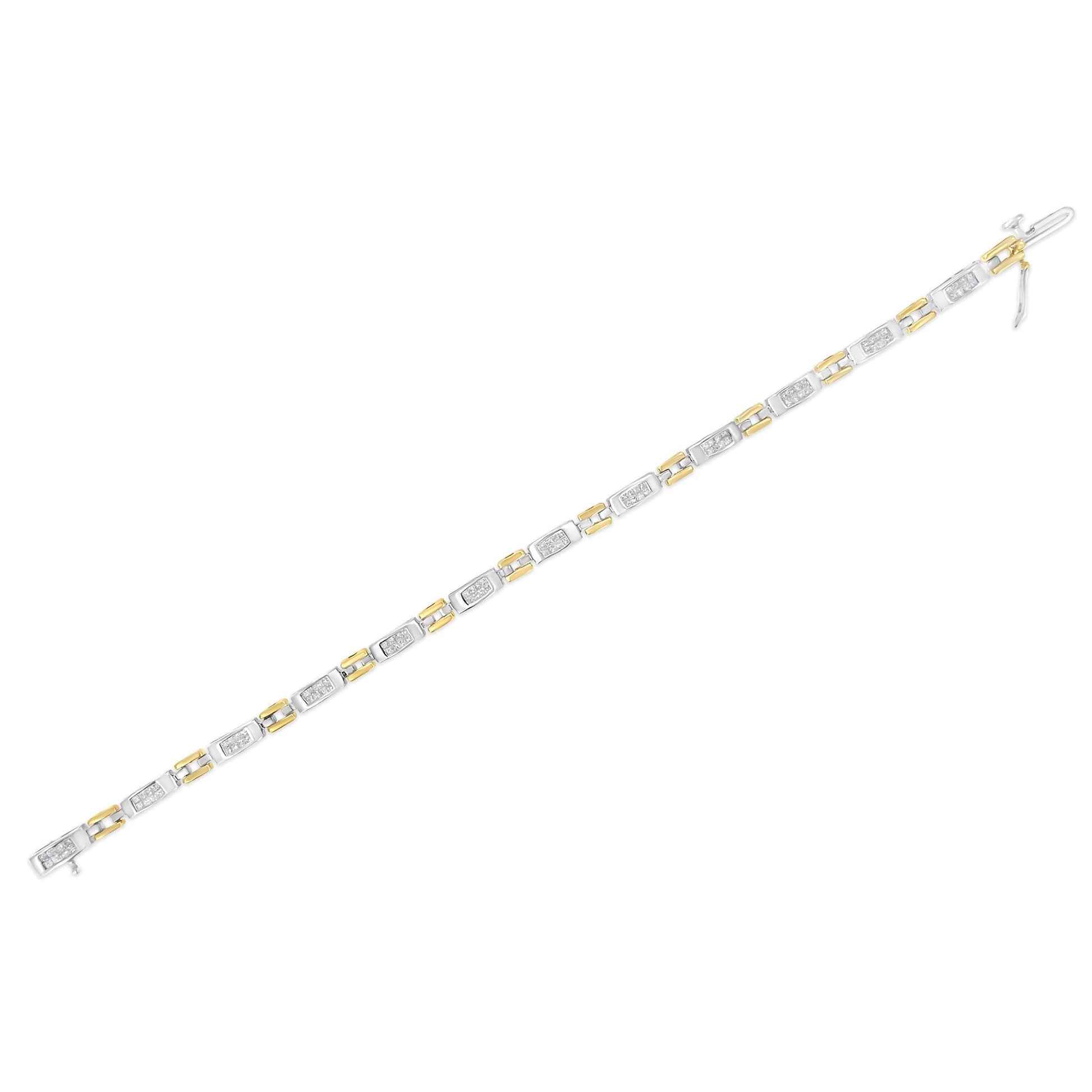10K Two-Tone Gold Princess Cut Diamond Geo Link Bracelet (1.00 cttw, H-I Color, SI1-SI2 Clarity) Bids.com