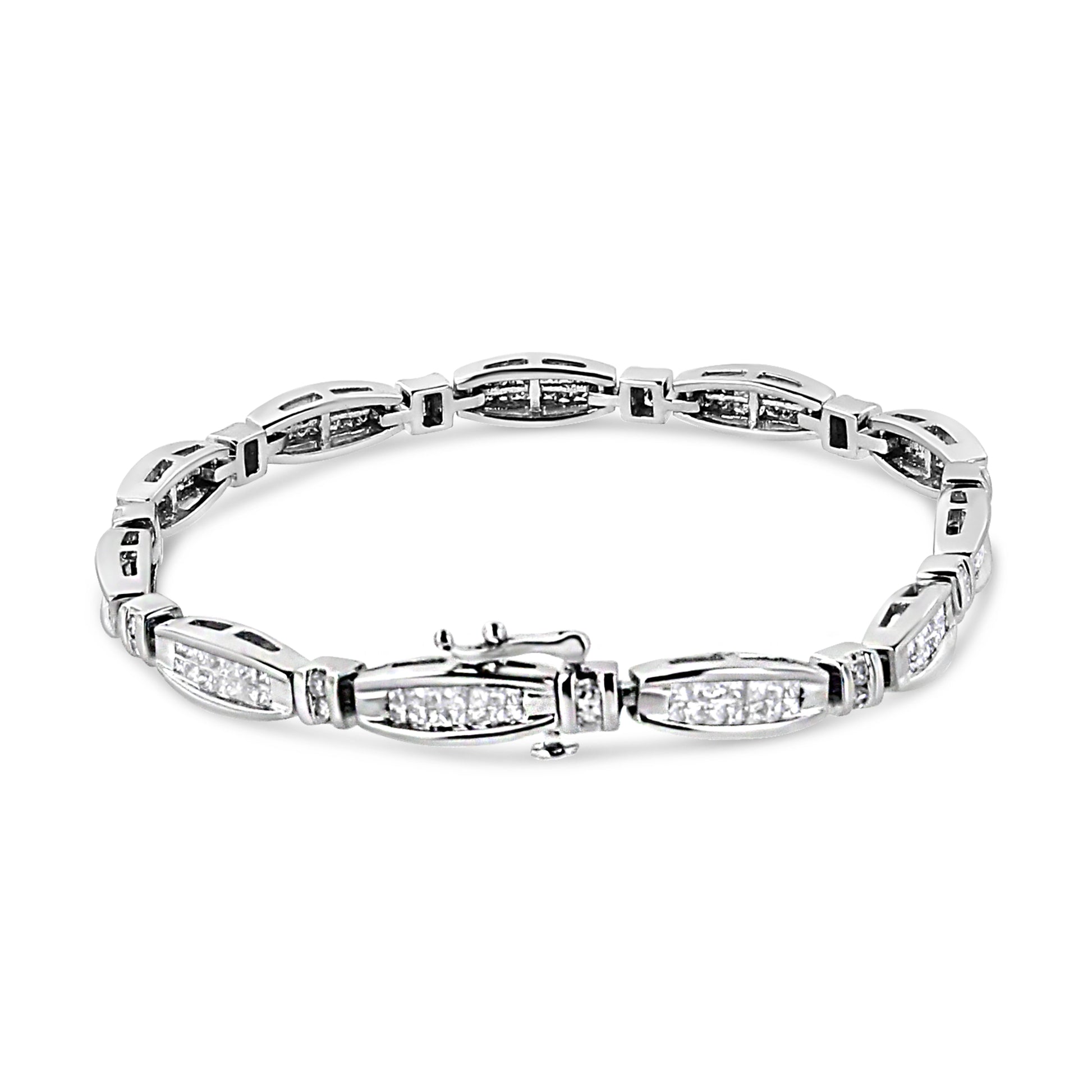 14K White Gold 2.0 Cttw Princess and Round Diamond Bar and Link Bracelet (I-J Color, I1-I2 Clarity) - 7.25" Inches Bids.com