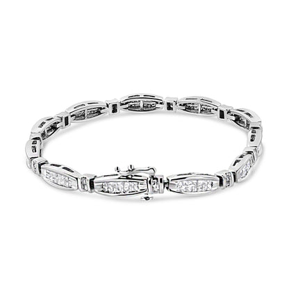 14K White Gold 2.0 Cttw Princess and Round Diamond Bar and Link Bracelet (I-J Color, I1-I2 Clarity) - 7.25" Inches Bids.com