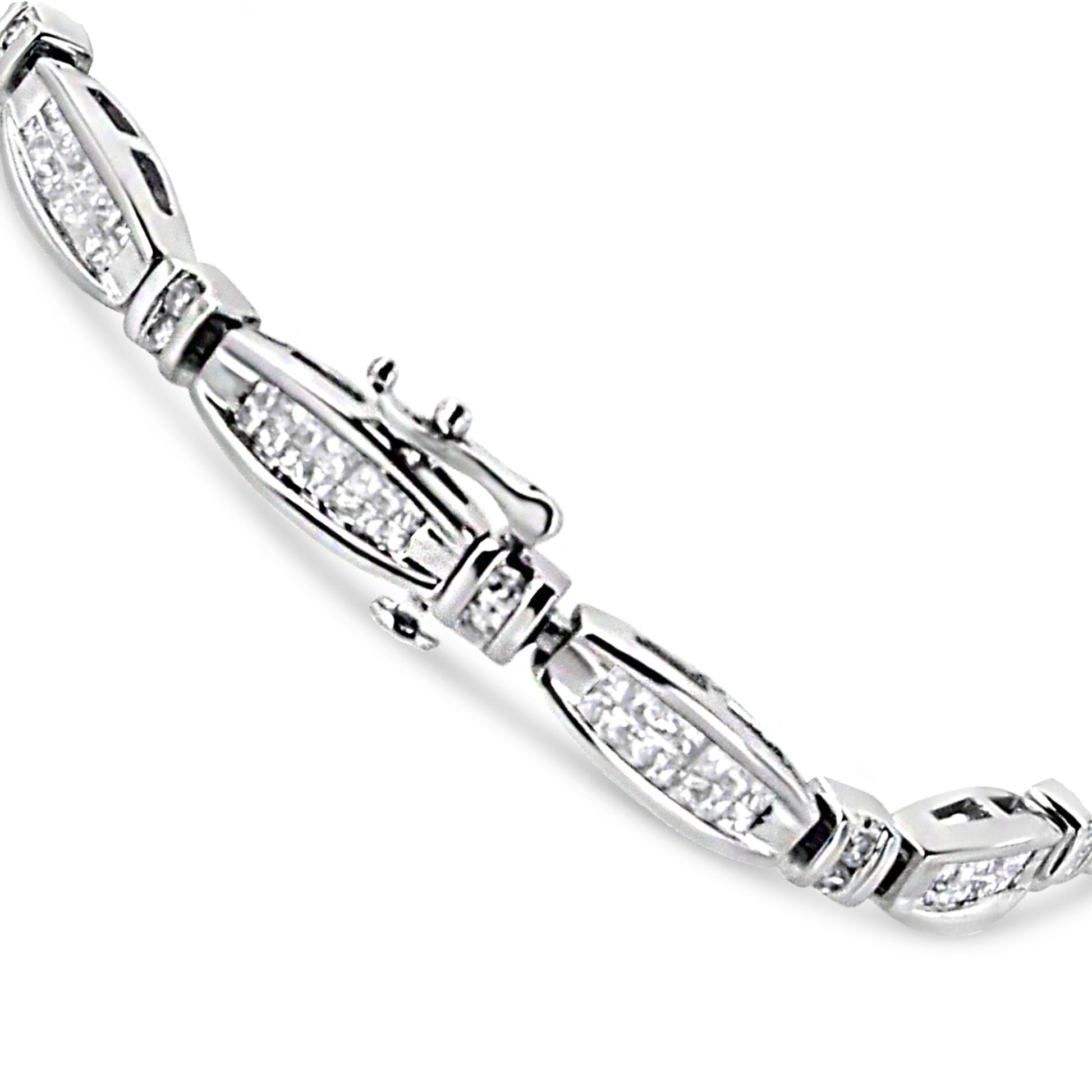 14K White Gold 2.0 Cttw Princess and Round Diamond Bar and Link Bracelet (I-J Color, I1-I2 Clarity) - 7.25" Inches Bids.com