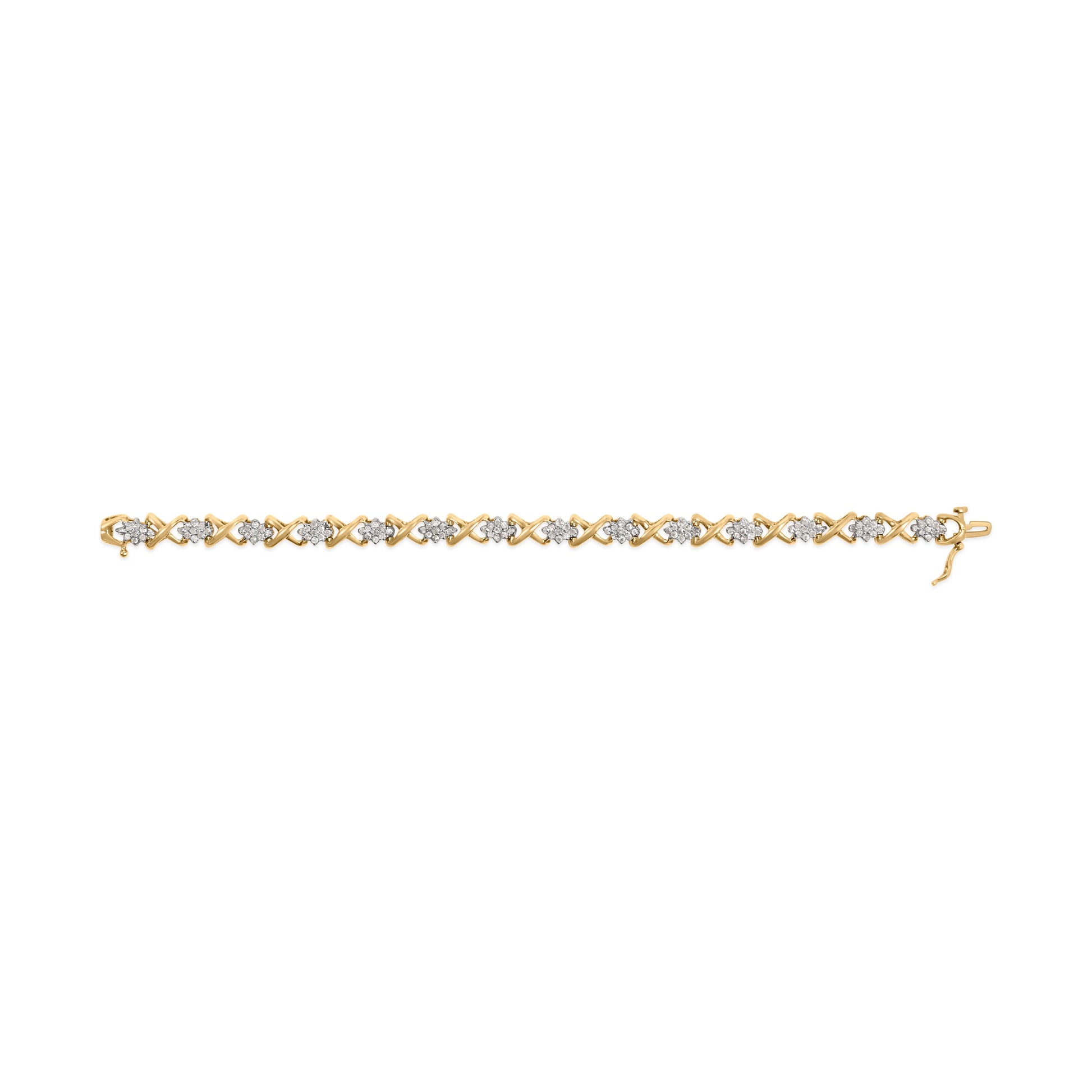 10k Yellow Gold 2.00 Cttw Diamond Cluster and Alternating "X" Link Bracelet (I-J Color, I3 Clarity) - 7" Bids.com