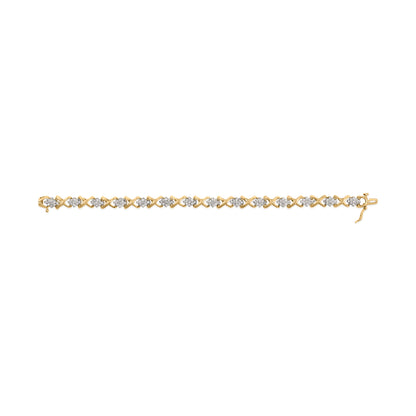 10k Yellow Gold 2.00 Cttw Diamond Cluster and Alternating "X" Link Bracelet (I-J Color, I3 Clarity) - 7" Bids.com