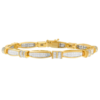 14K Yellow Gold Princess and Baguette Cut Diamond Beaded Bracelet (3.00 cttw, H-I Color, SI1-SI2 Clarity) Bids.com