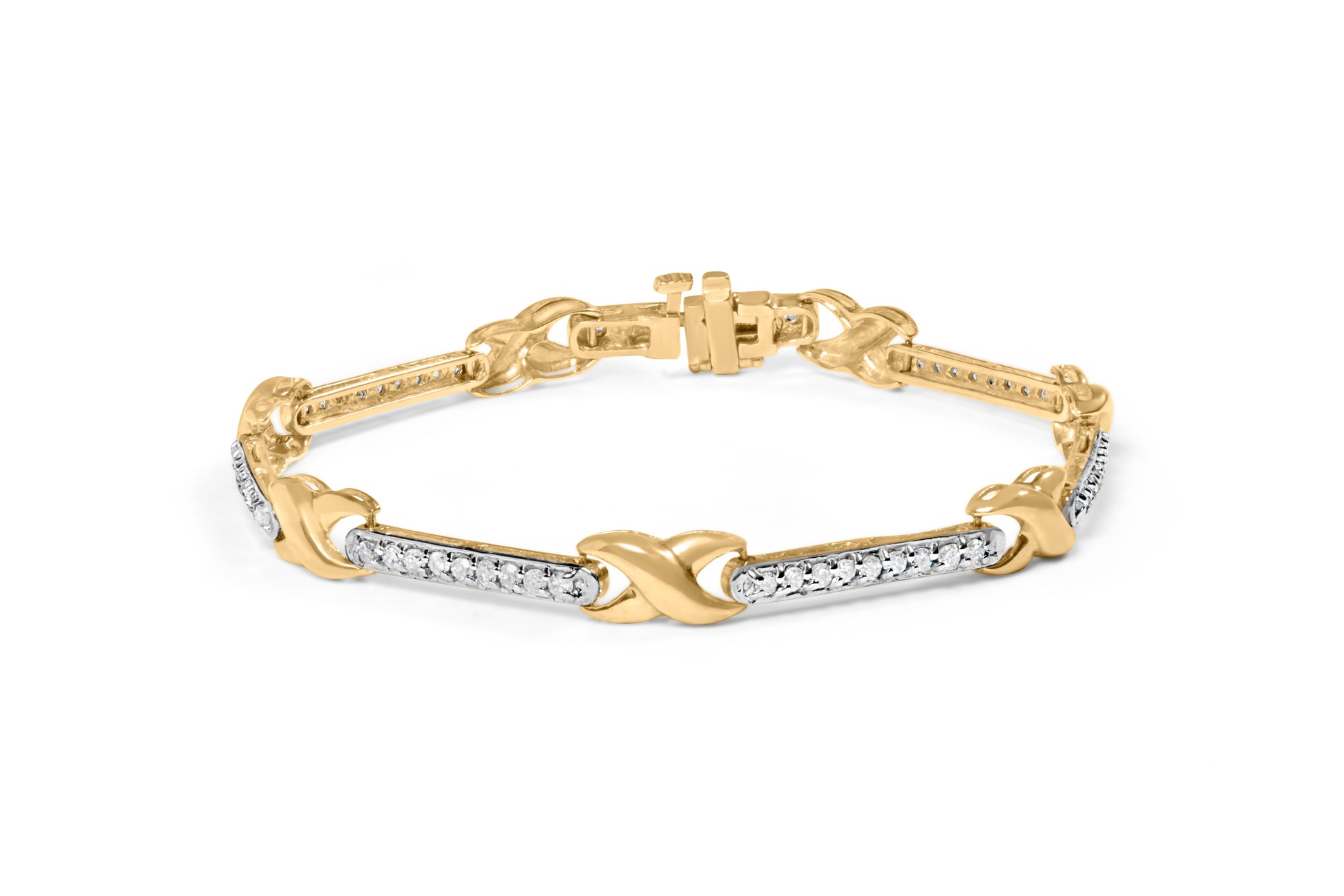 10K Yellow Gold 1.00 Cttw Pave Set Diamond Bar and  X-Link 7" Bracelet (I-J Color, I3 Quality) Bids.com
