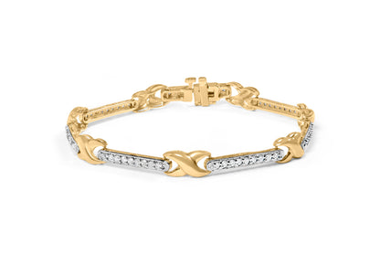 10K Yellow Gold 1.00 Cttw Pave Set Diamond Bar and  X-Link 7" Bracelet (I-J Color, I3 Quality) Bids.com