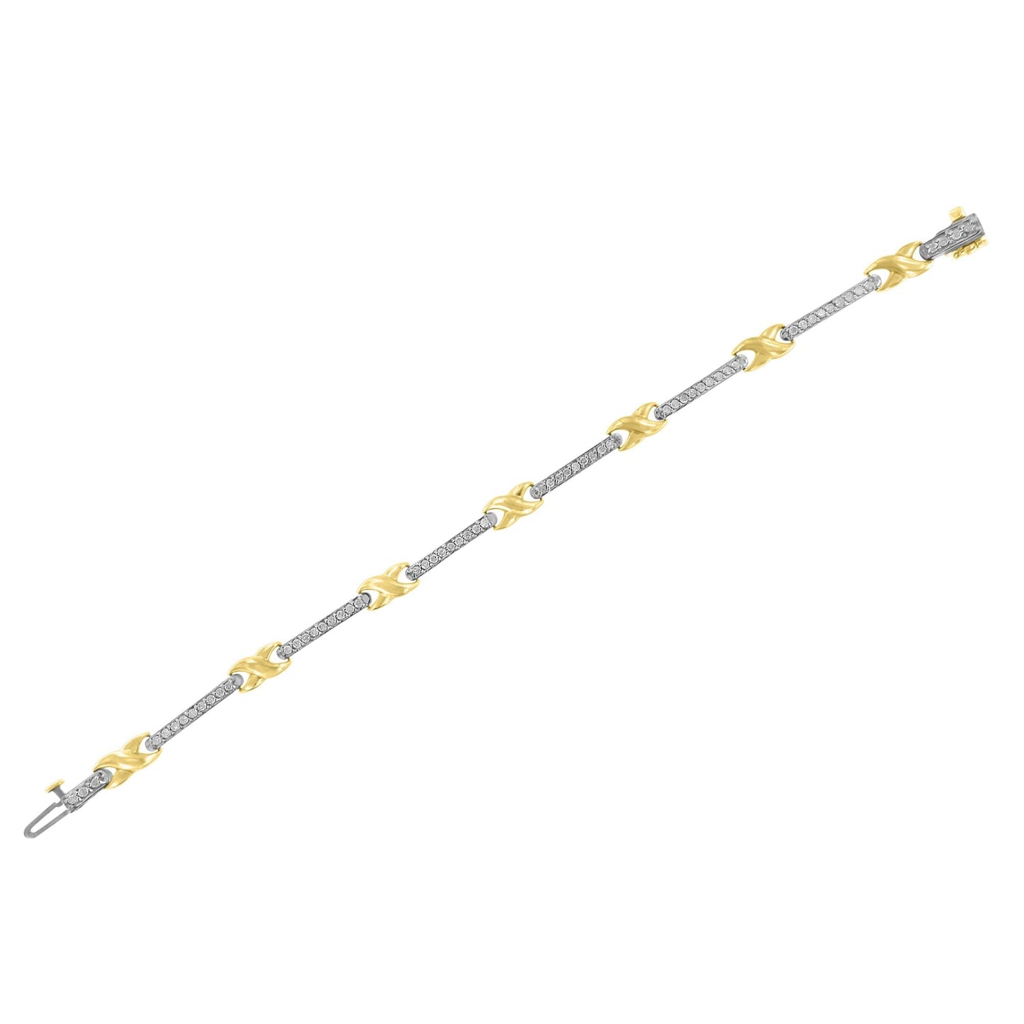 10K Yellow Gold 1.00 Cttw Pave Set Diamond Bar and  X-Link 7" Bracelet (I-J Color, I3 Quality) Bids.com