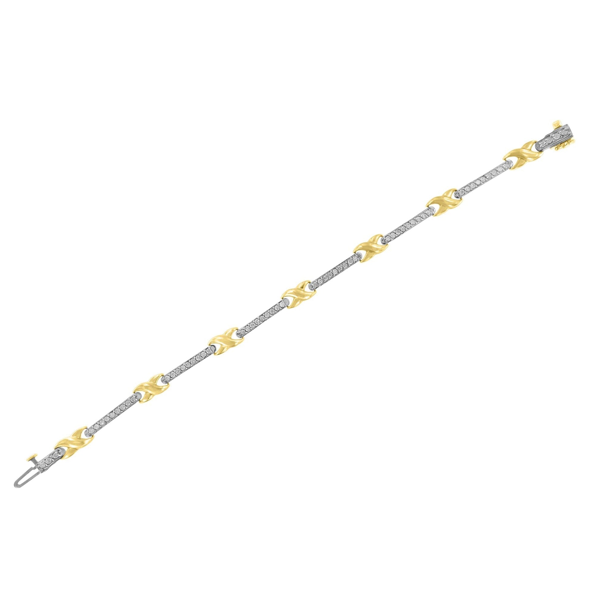 10K Yellow Gold 1.00 Cttw Pave Set Diamond Bar and  X-Link 7" Bracelet (I-J Color, I3 Quality) Bids.com