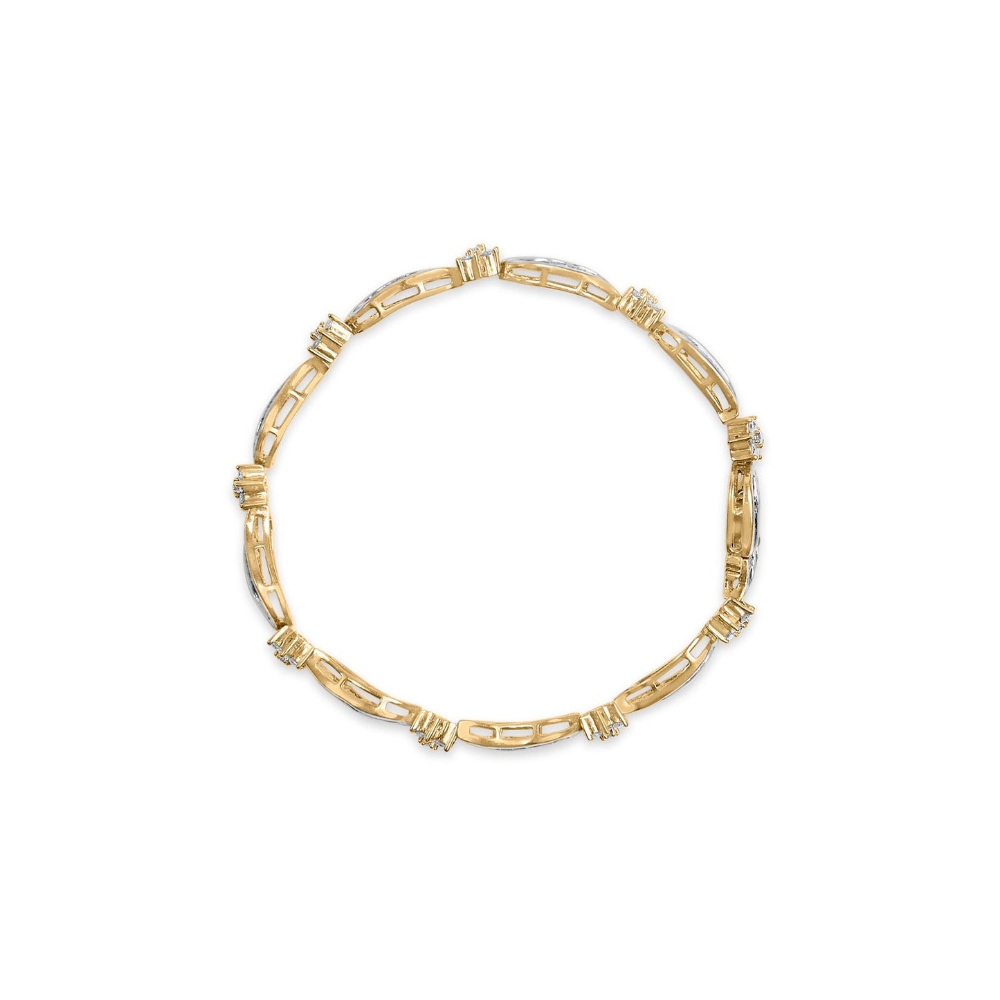 10K Yellow and White Gold 3.00 Cttw Diamond Cluster and Wave Link Bracelet (I-J Color, I1-I2 Clarity) - 7.25" Bids.com