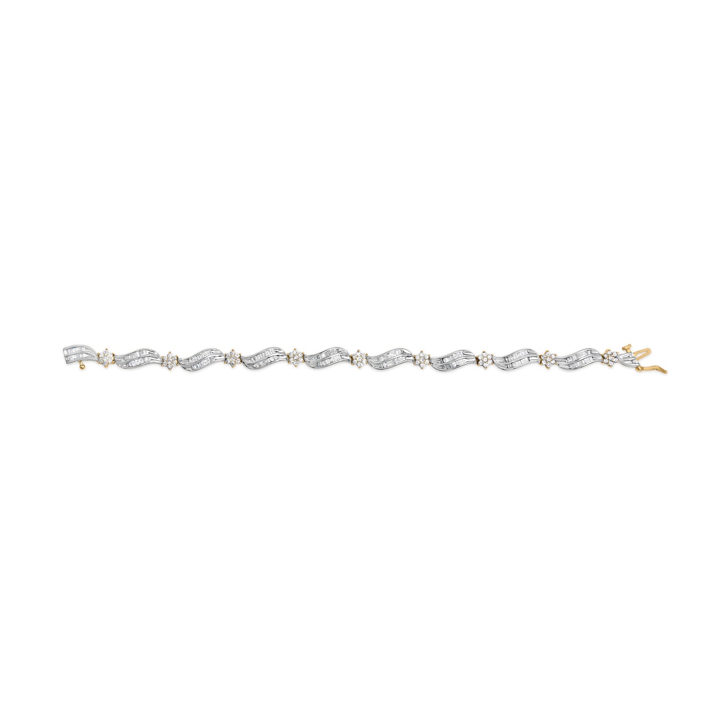 10K Yellow and White Gold 3.00 Cttw Diamond Cluster and Wave Link Bracelet (I-J Color, I1-I2 Clarity) - 7.25" Bids.com