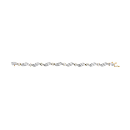 10K Yellow and White Gold 3.00 Cttw Diamond Cluster and Wave Link Bracelet (I-J Color, I1-I2 Clarity) - 7.25" Bids.com