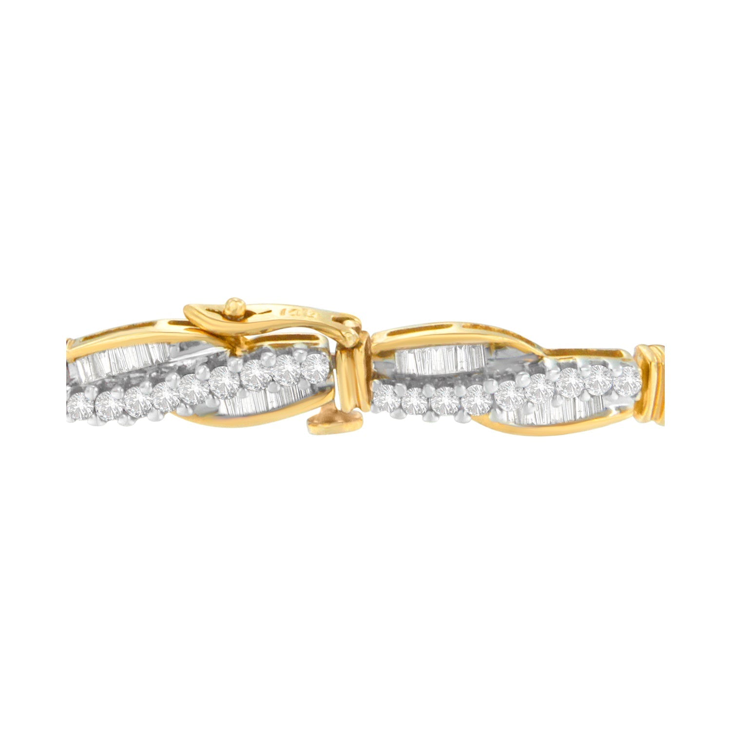 14K Yellow Gold Round and Baguette Cut Winding Love Diamond Bracelet (3.00 cttw, H-I Color, SI1-SI2 Clarity) Bids.com