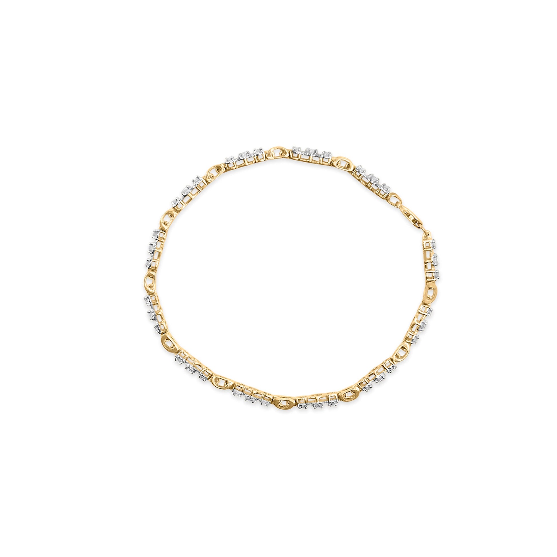 10k Yellow Gold 1.00 Cttw Diamond 3 Stone Link Bracelet (I-J Color, I1-I2 Clarity) -7.25" Inches Bids.com