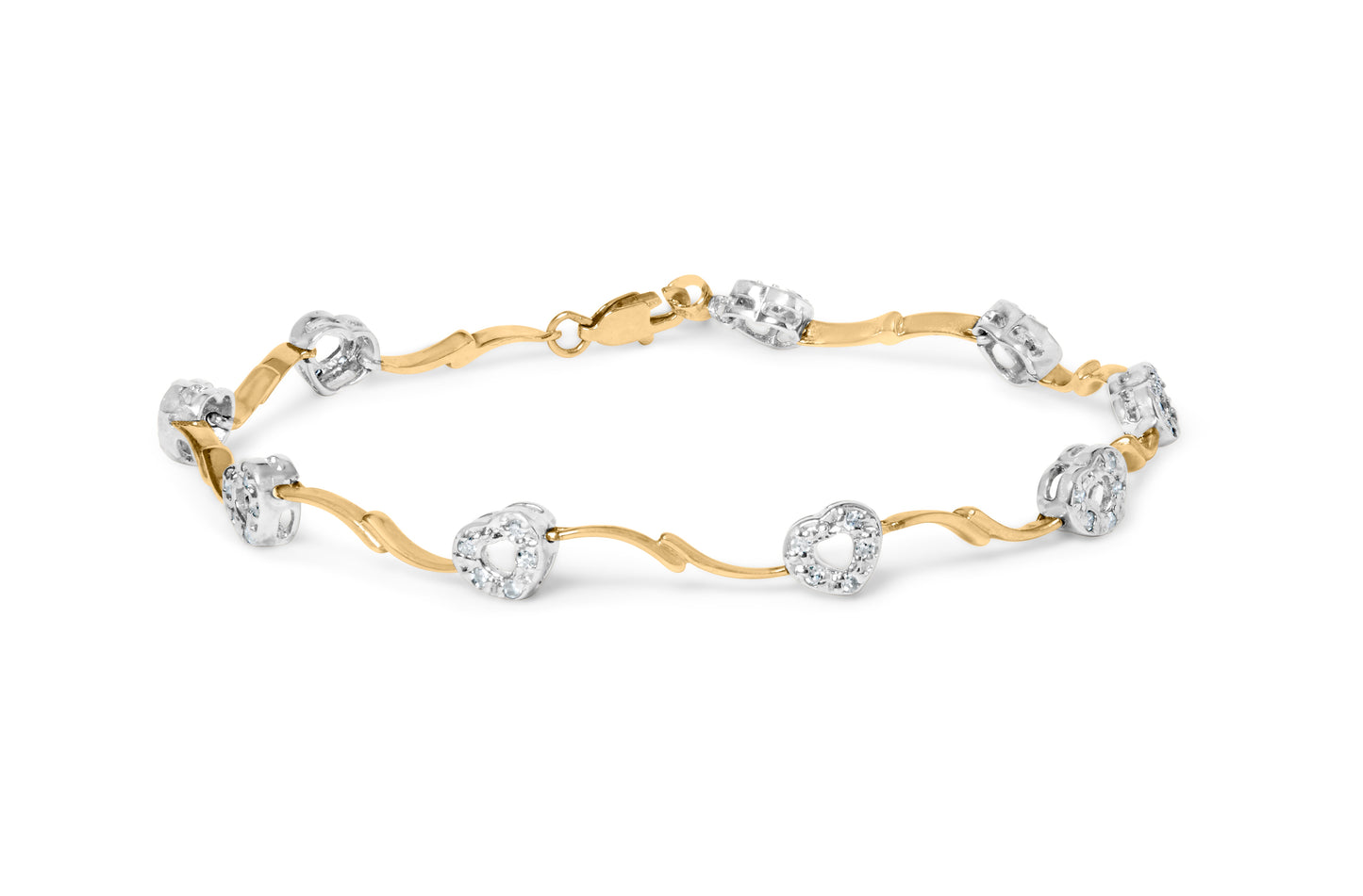 10k Two-Tone Gold 1/3 Cttw Diamond Pave Set Heart S-Link 7.25" Bracelet (I-J Color, I2-I3 Clarity) Bids.com