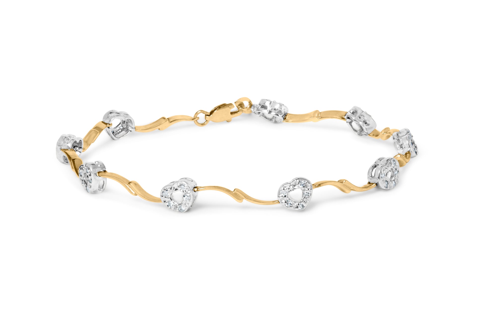 10k Two-Tone Gold 1/3 Cttw Diamond Pave Set Heart S-Link 7.25" Bracelet (I-J Color, I2-I3 Clarity) Bids.com