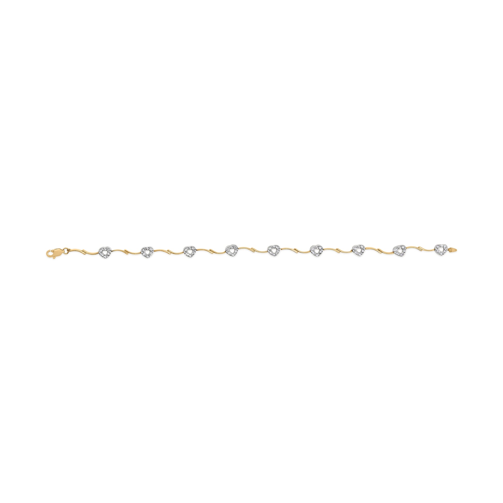10k Two-Tone Gold 1/3 Cttw Diamond Pave Set Heart S-Link 7.25" Bracelet (I-J Color, I2-I3 Clarity) Bids.com