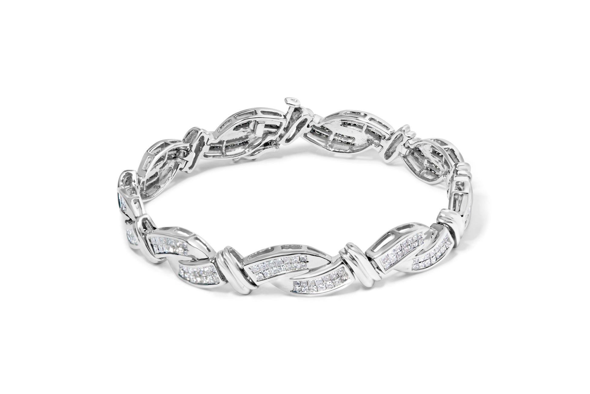 14K White Gold 4.0 Cttw Invisble Set Princess-Cut Diamond Wave Style Link Bracelet (H-I Color, SI2-I1 Clarity) - 7" Bids.com