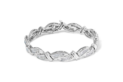 14K White Gold 4.0 Cttw Invisble Set Princess-Cut Diamond Wave Style Link Bracelet (H-I Color, SI2-I1 Clarity) - 7" Bids.com