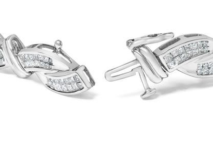 14K White Gold 4.0 Cttw Invisble Set Princess-Cut Diamond Wave Style Link Bracelet (H-I Color, SI2-I1 Clarity) - 7" Bids.com