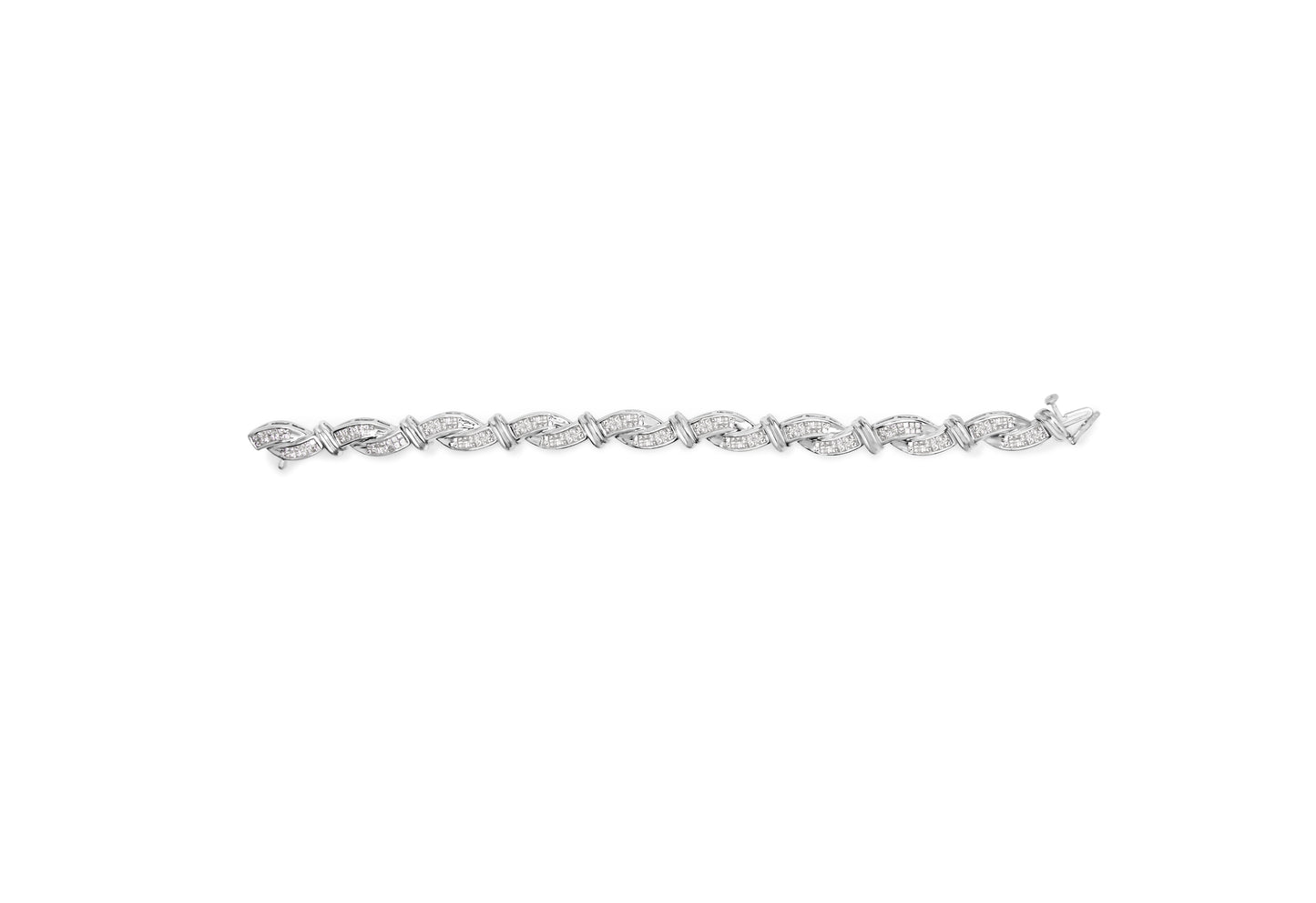 14K White Gold 4.0 Cttw Invisble Set Princess-Cut Diamond Wave Style Link Bracelet (H-I Color, SI2-I1 Clarity) - 7" Bids.com