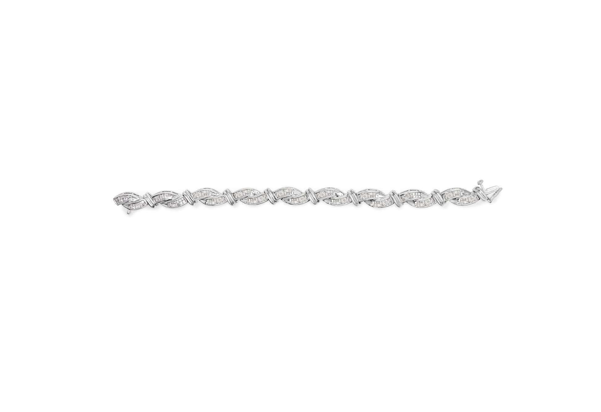 14K White Gold 4.0 Cttw Invisble Set Princess-Cut Diamond Wave Style Link Bracelet (H-I Color, SI2-I1 Clarity) - 7" Bids.com