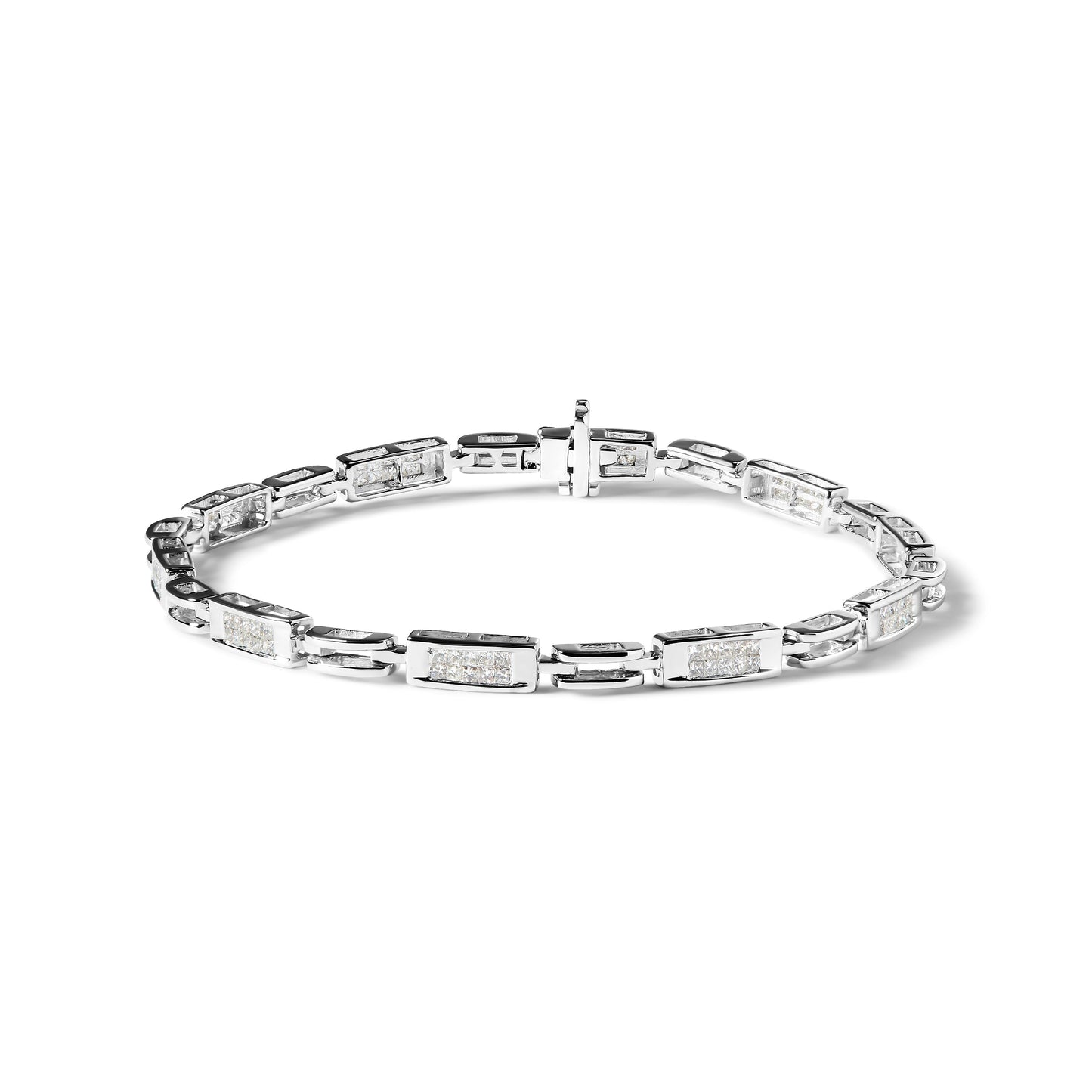 14K White Gold 1.0 Cttw Invisible Set Princess Cut Diamond Alternating Station and Link Tennis Bracelet (I-J Color, I1-I2 Clarity) - Size 7.25" Inches Bids.com
