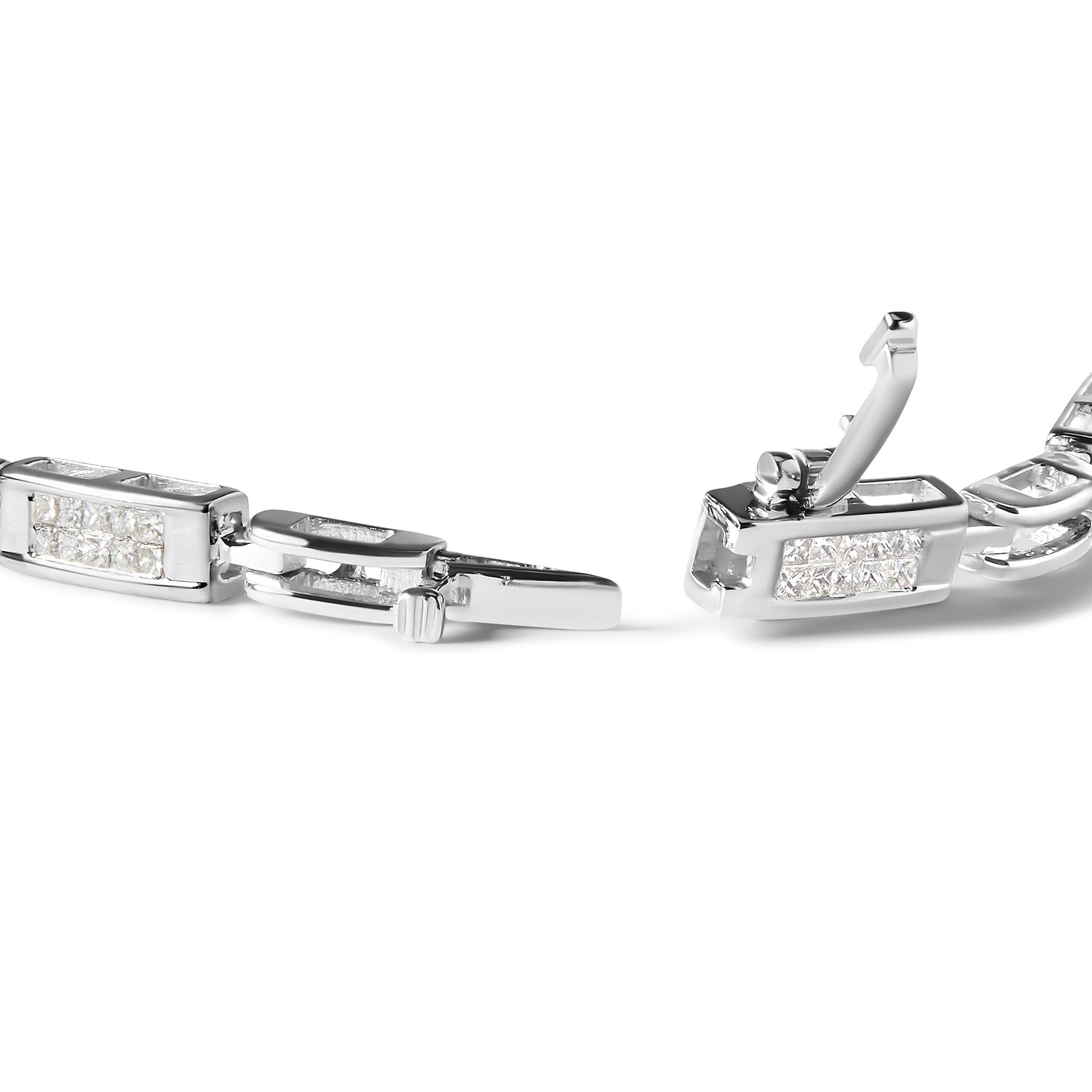14K White Gold 1.0 Cttw Invisible Set Princess Cut Diamond Alternating Station and Link Tennis Bracelet (I-J Color, I1-I2 Clarity) - Size 7.25" Inches Bids.com