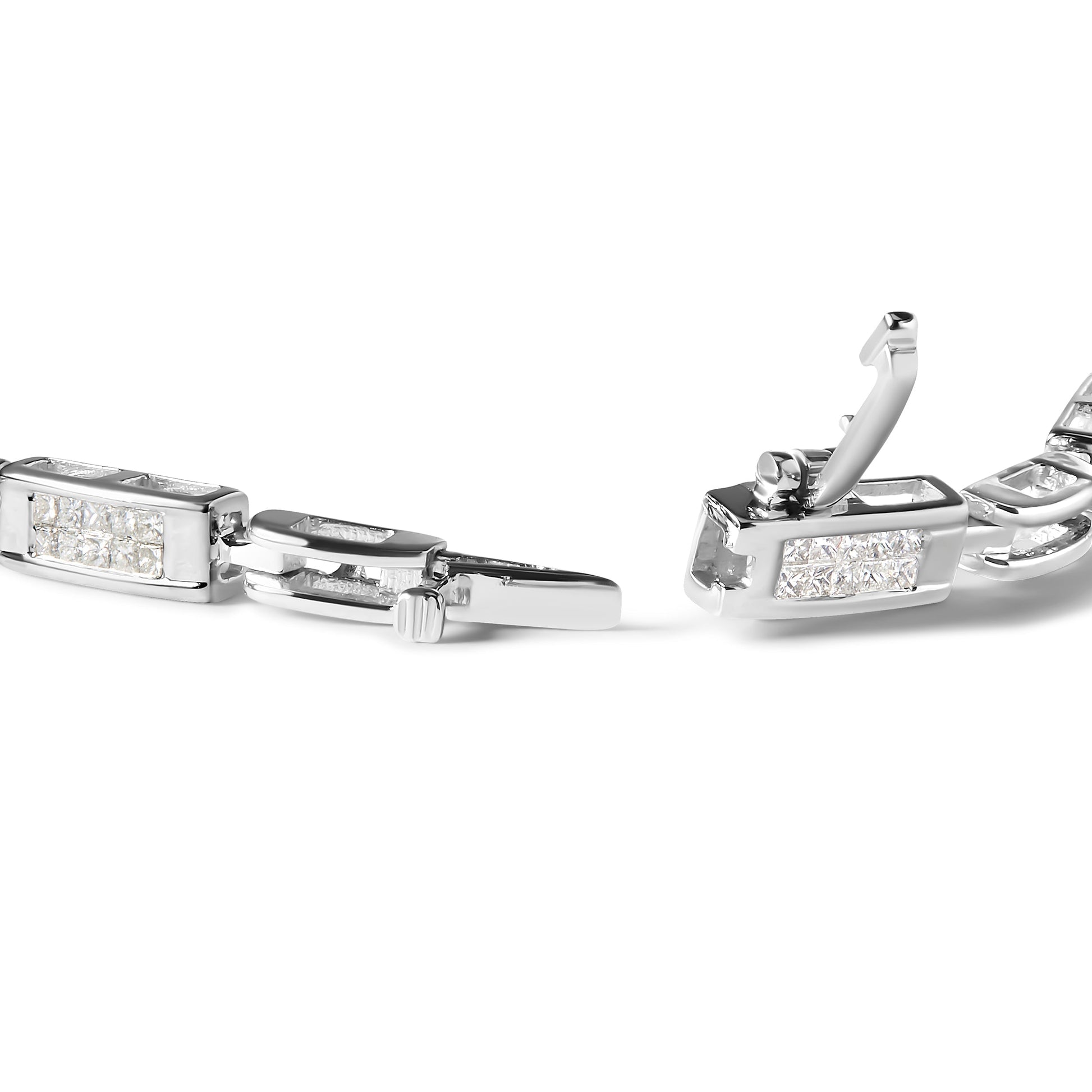14K White Gold 1.0 Cttw Invisible Set Princess Cut Diamond Alternating Station and Link Tennis Bracelet (I-J Color, I1-I2 Clarity) - Size 7.25" Inches Bids.com