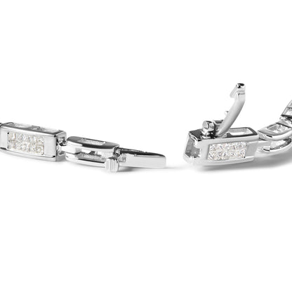 14K White Gold 1.0 Cttw Invisible Set Princess Cut Diamond Alternating Station and Link Tennis Bracelet (I-J Color, I1-I2 Clarity) - Size 7.25" Inches Bids.com