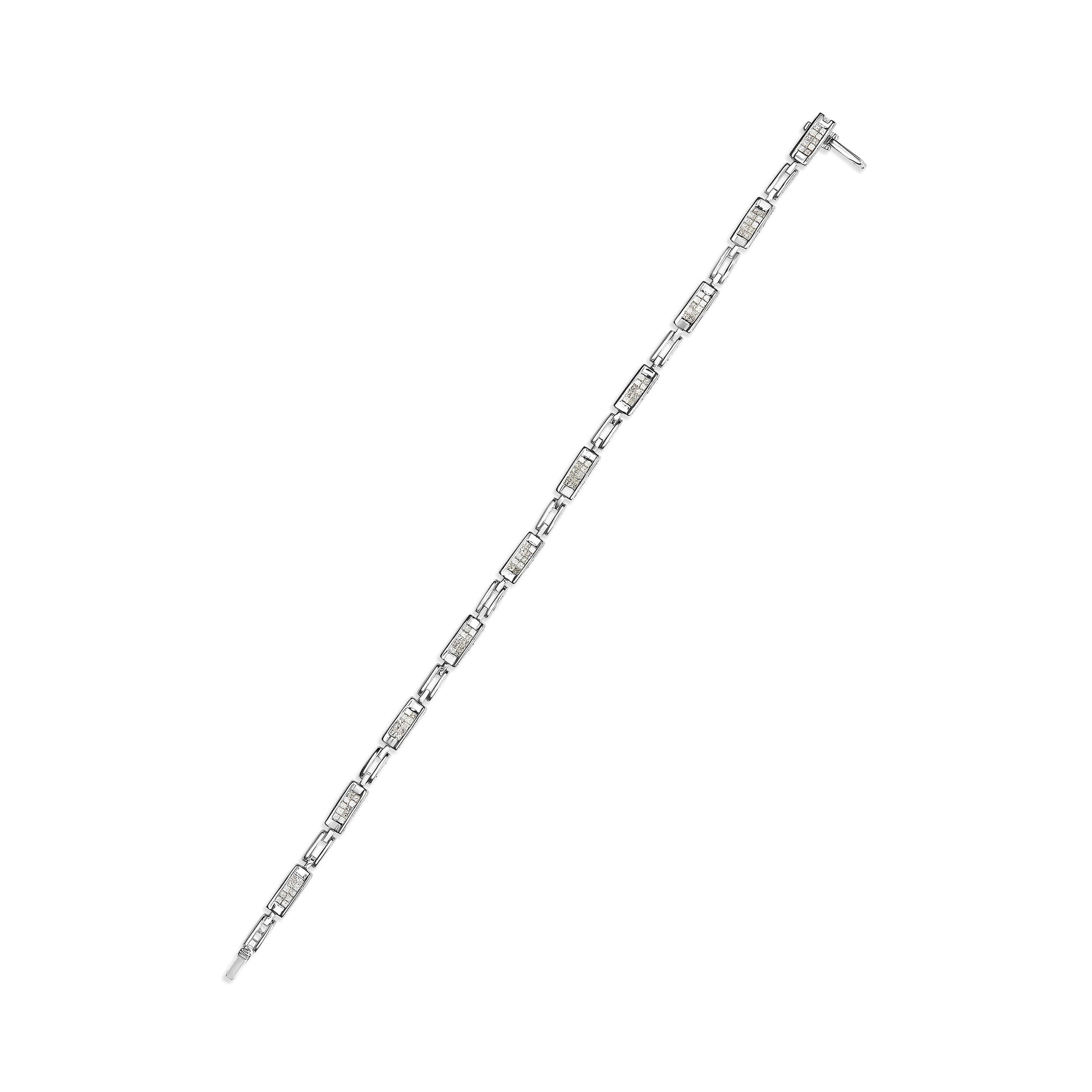 14K White Gold 1.0 Cttw Invisible Set Princess Cut Diamond Alternating Station and Link Tennis Bracelet (I-J Color, I1-I2 Clarity) - Size 7.25" Inches Bids.com