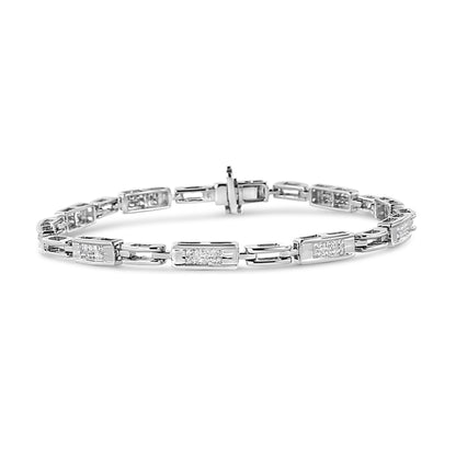 14K White Gold 1.0 Cttw Invisible Set Princess Cut Diamond Alternating Station and Link Tennis Bracelet (I-J Color, I1-I2 Clarity) - Size 7.25" Inches Bids.com