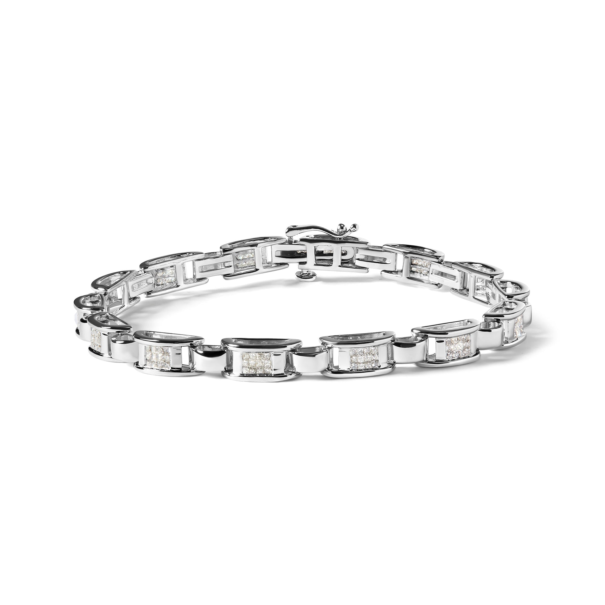 14K White Gold 1.00 Cttw Princess-Cut Diamond Link Bracelet (I-J Color, I1-I2 Clarity) - Size 7.25 Bids.com