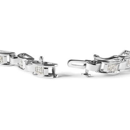 14K White Gold 1.00 Cttw Princess-Cut Diamond Link Bracelet (I-J Color, I1-I2 Clarity) - Size 7.25 Bids.com