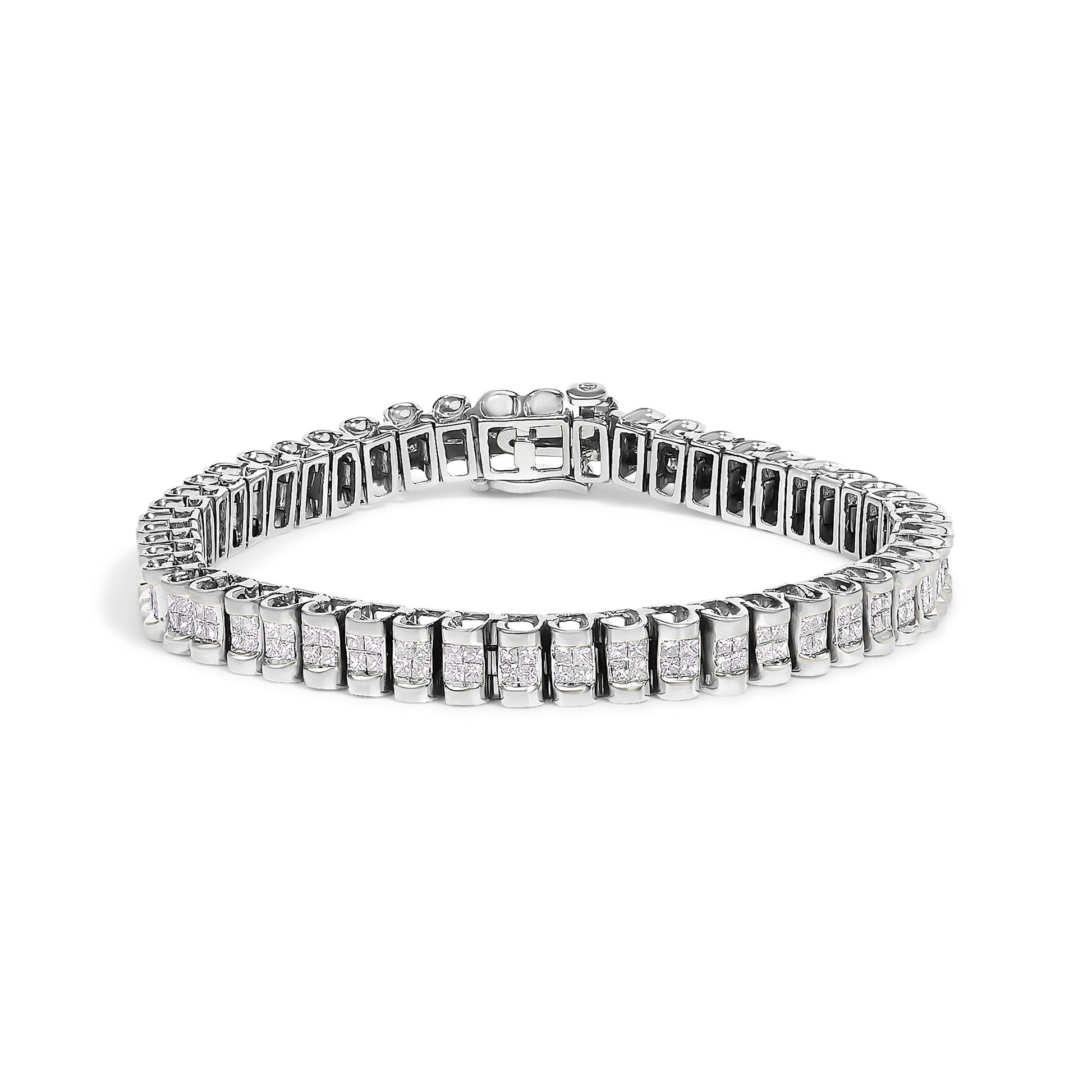 14K Yellow Gold 3.0 Cttw Princess Cut Quad Invisible Set Tennis Bracelet (H-I Color, SI1-SI2 Clarity) - 7â€ Bids.com