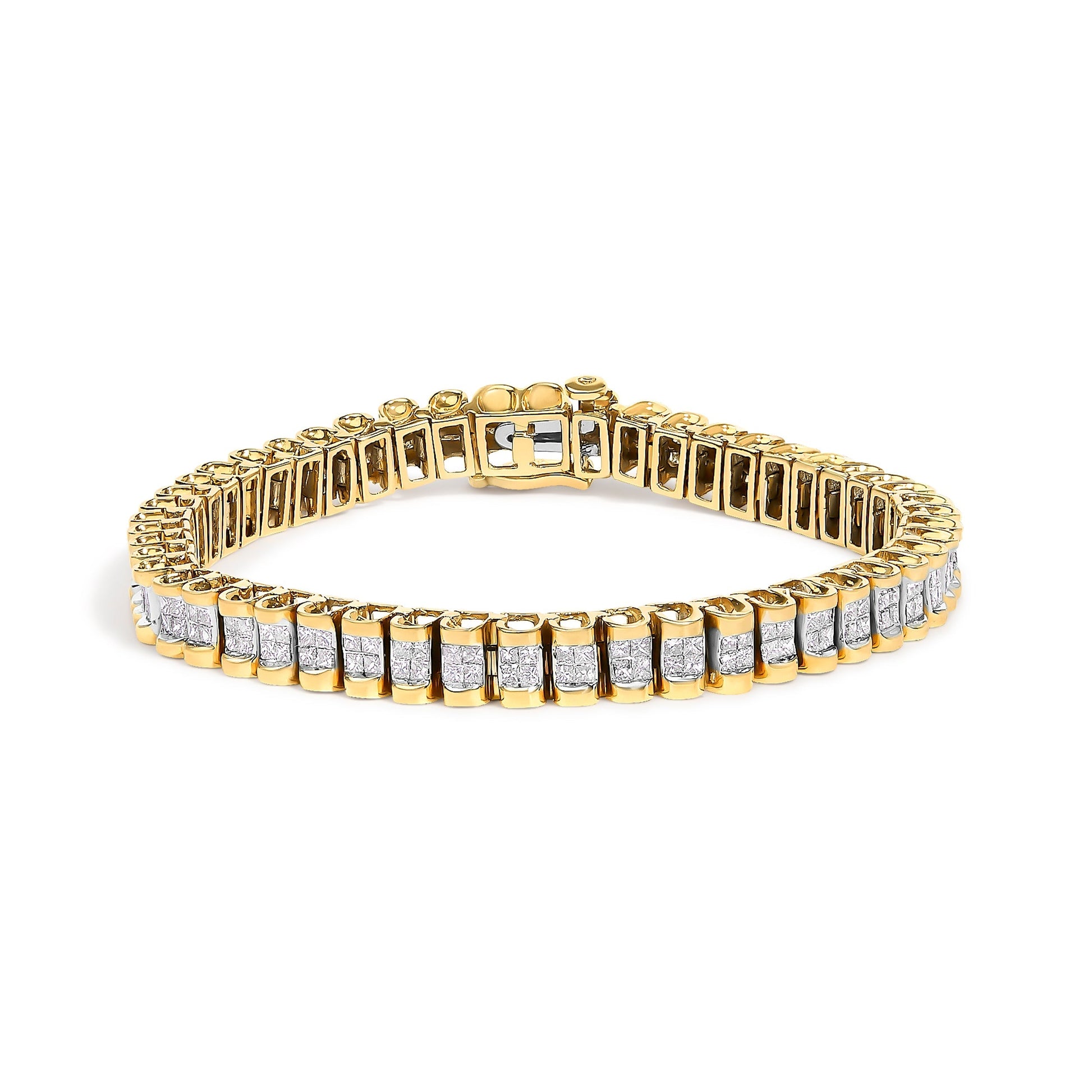 14K Yellow Gold 3.0 Cttw Princess Cut Quad Invisible Set Tennis Bracelet (H-I Color, SI1-SI2 Clarity) - 7â€ Bids.com
