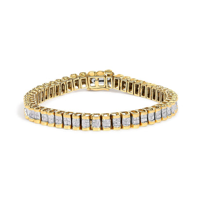 14K Yellow Gold 3.0 Cttw Princess Cut Quad Invisible Set Tennis Bracelet (H-I Color, SI1-SI2 Clarity) - 7â€ Bids.com