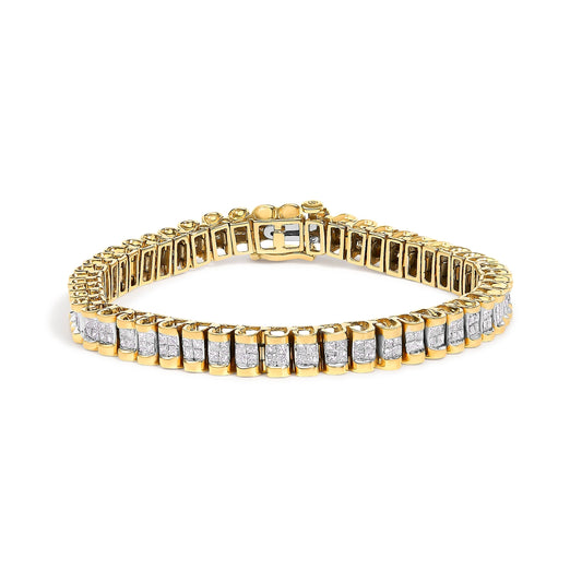 14K Yellow Gold 3.0 Cttw Princess Cut Quad Invisible Set Tennis Bracelet (H-I Color, SI1-SI2 Clarity) - 7â€ Bids.com