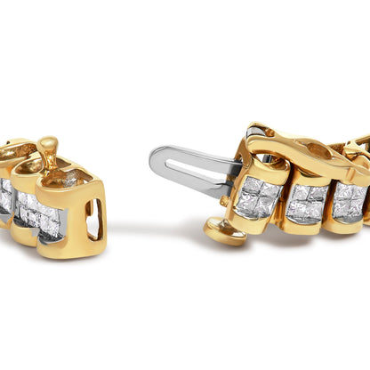14K Yellow Gold 3.0 Cttw Princess Cut Quad Invisible Set Tennis Bracelet (H-I Color, SI1-SI2 Clarity) - 7â€ Bids.com