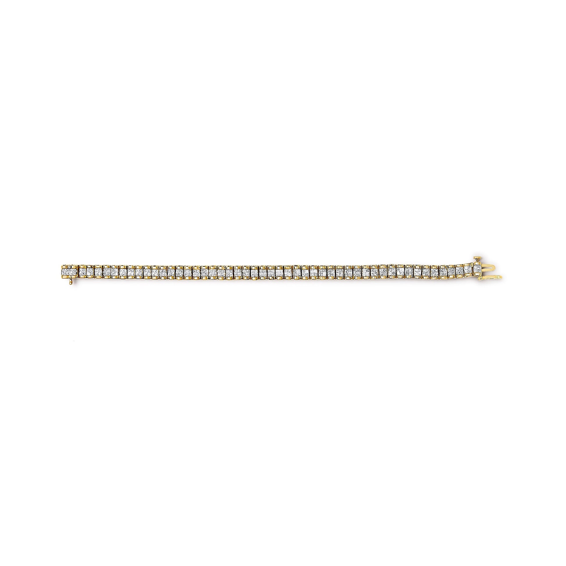 14K Yellow Gold 3.0 Cttw Princess Cut Quad Invisible Set Tennis Bracelet (H-I Color, SI1-SI2 Clarity) - 7â€ Bids.com