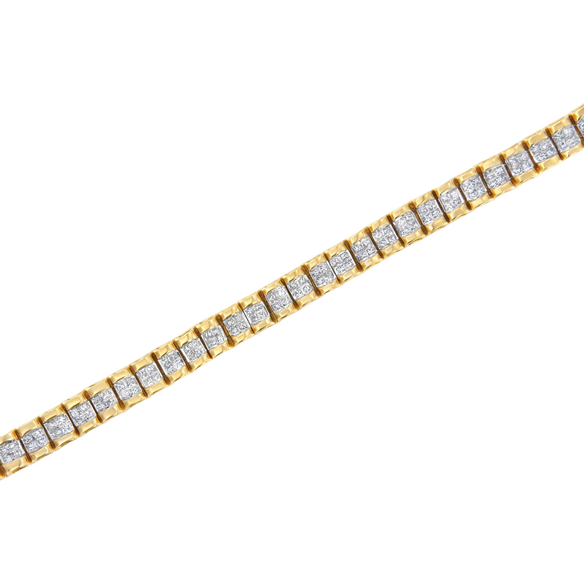 14K Yellow Gold 3.0 Cttw Princess Cut Quad Invisible Set Tennis Bracelet (H-I Color, SI1-SI2 Clarity) - 7â€ Bids.com