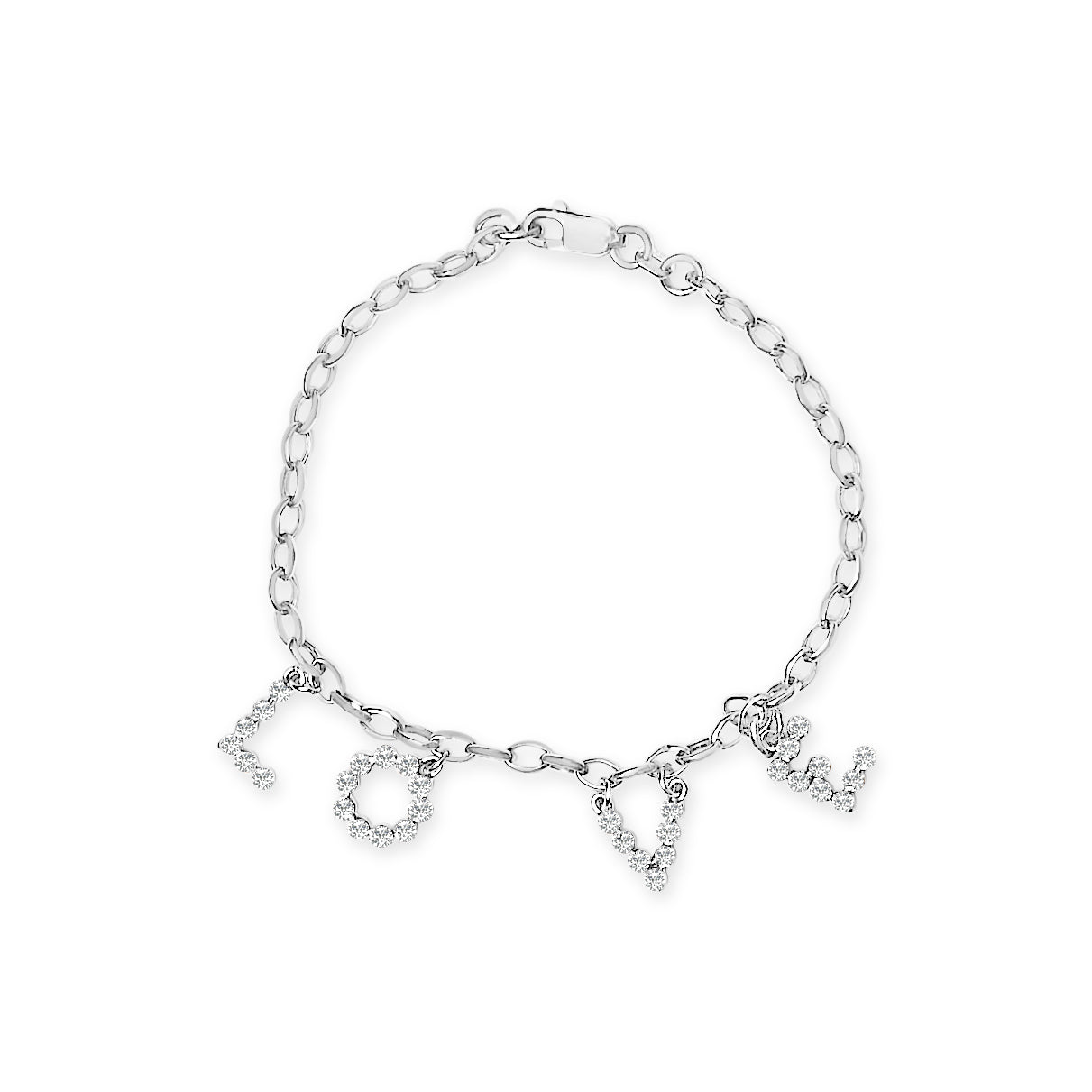 10k White Gold 1/6 Cttw Diamond "Love" Charm Cable Chain Bracelet (H-I Color, I1-I2 Clarity) - 7" Bids.com