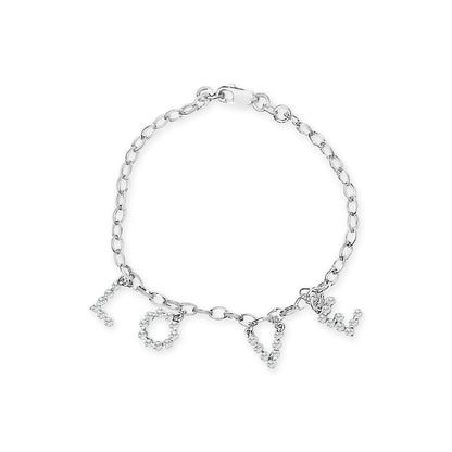 10k White Gold 1/6 Cttw Diamond "Love" Charm Cable Chain Bracelet (H-I Color, I1-I2 Clarity) - 7" Bids.com