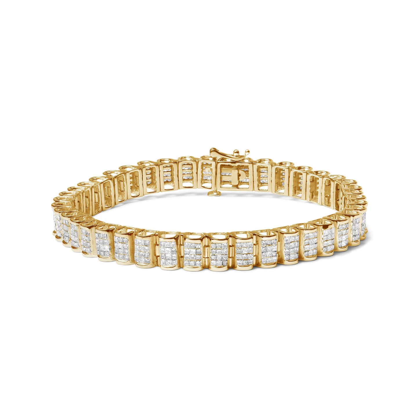 14K Yellow Gold 5.0 Cttw Invisible Set Princess-cut Diamond Buckle Link Tennis Bracelet (H-I Color, SI2-I1 Clarity) - Size 7.25" Bids.com