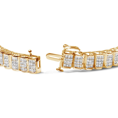 14K Yellow Gold 5.0 Cttw Invisible Set Princess-cut Diamond Buckle Link Tennis Bracelet (H-I Color, SI2-I1 Clarity) - Size 7.25" Bids.com