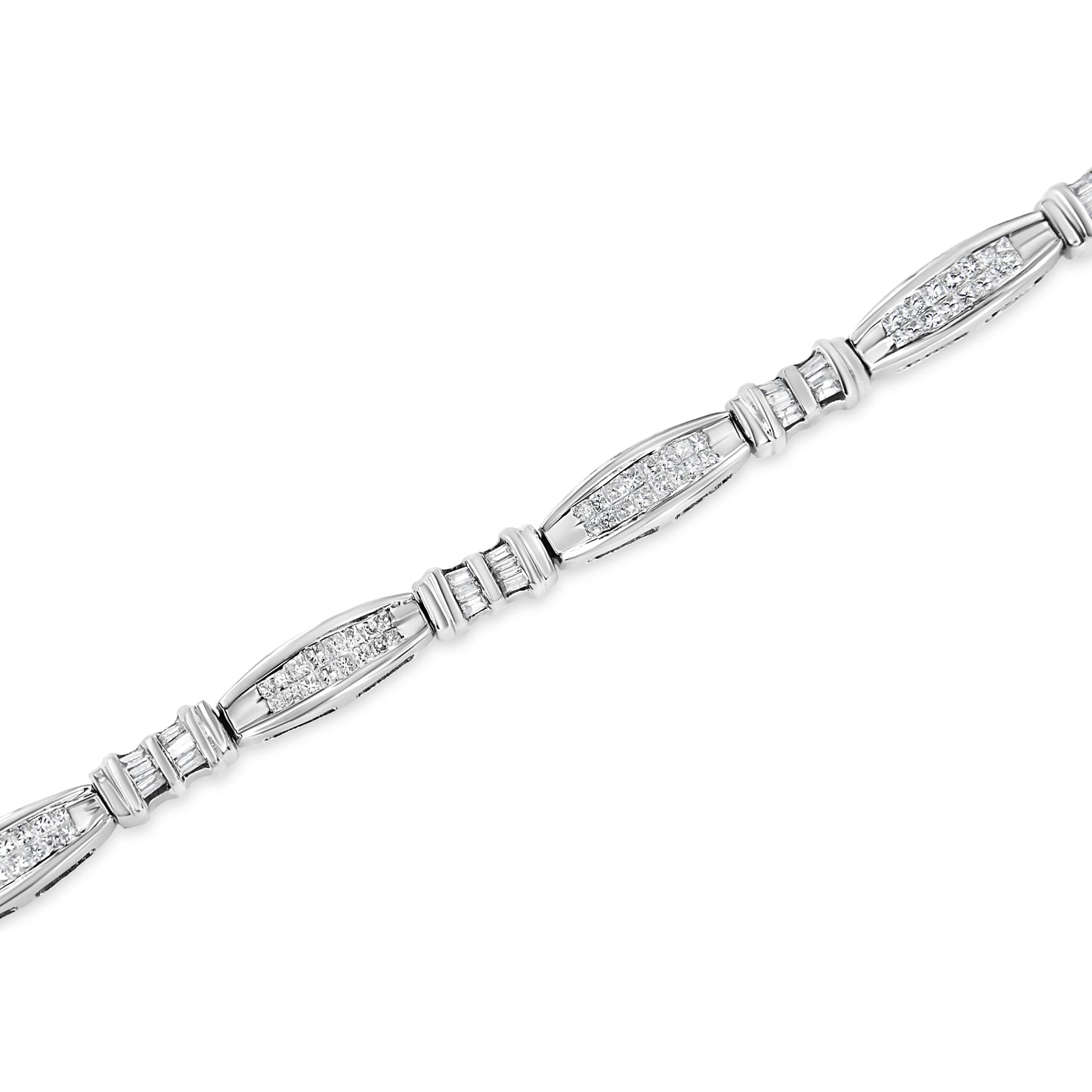 14K White Gold 2.0 Cttw Channel-Set Alternating Baguette and Princess-Cut Diamond Link Bracelet (H-I Color, SI2-I1 Clarity) - Size 7 Bids.com